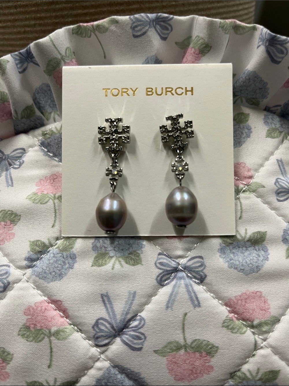 NWT Tory Burch Crystal Faux Pearl Drop Earrings